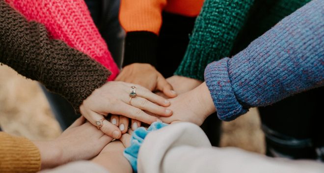 Hands together in a team