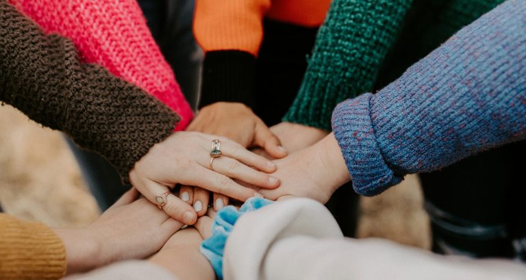 Hands together in a team