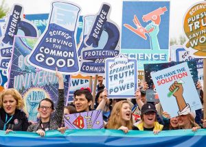 People protesting at a rally about science